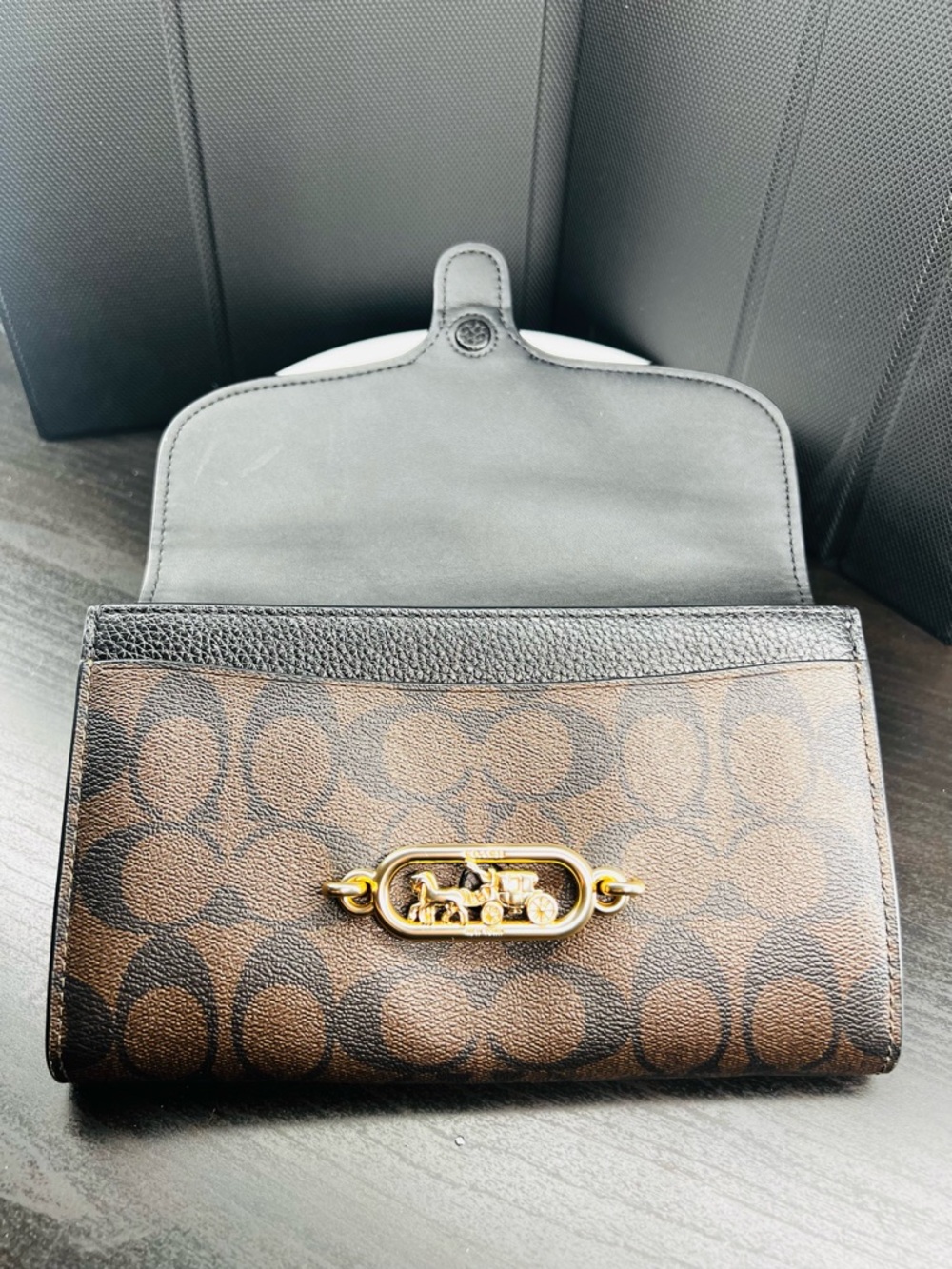 Coach Signature Elle Hardware Chain Black and Brown Leather Crossbody Bag - Picture 6 of 10